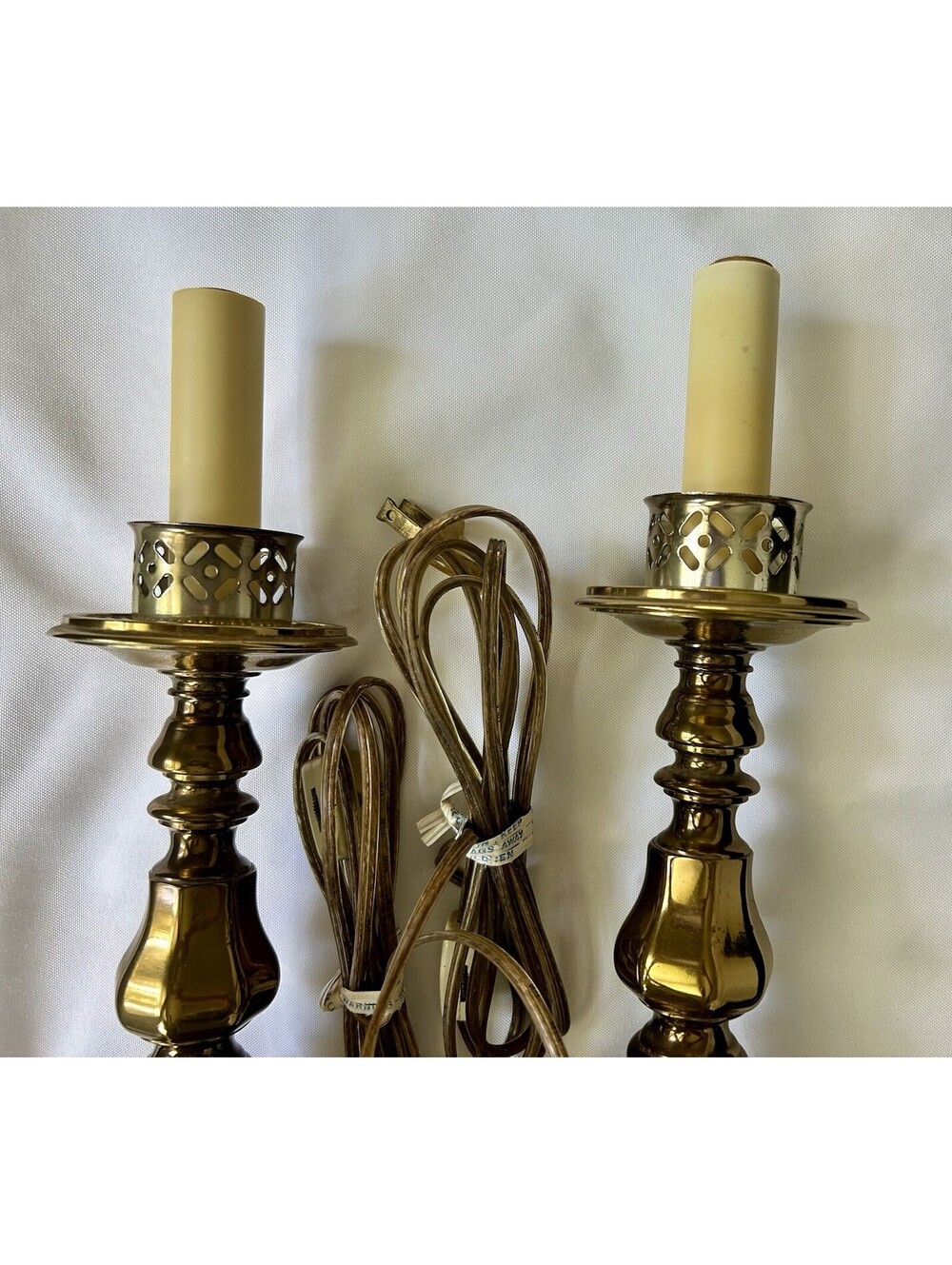 Pair Of Vintage Brass Leviton Candlestick Lamps - Hollywood Regency - They Work!